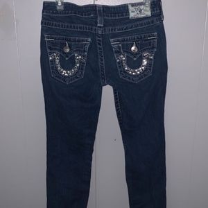 True Religion Jeans Skinny Leg Rhinestone Pocket White Stitching